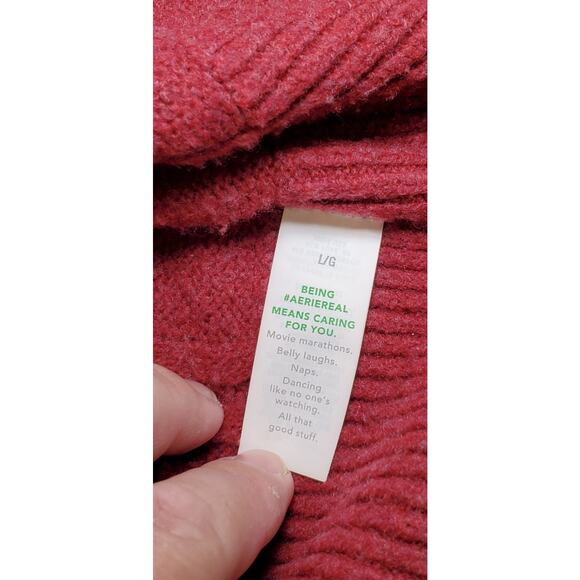 Aerie Oversized Size L Crewneck Sweatshirt Women’s Pullover Red Winter C14-12 - Picture 6 of 9